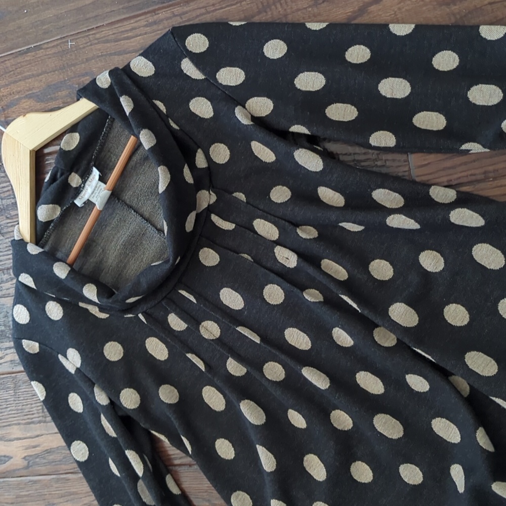 MONROE & MAIN I Black with Tan Polka Dots Cowl Neck 3/4 Sleeve Dress, S